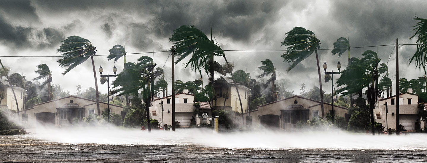 Hurricane passing through a town