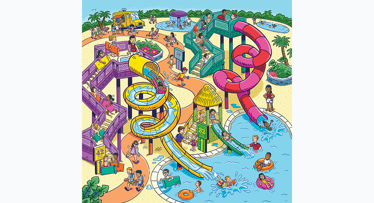 Illustration of people having fun at a water park