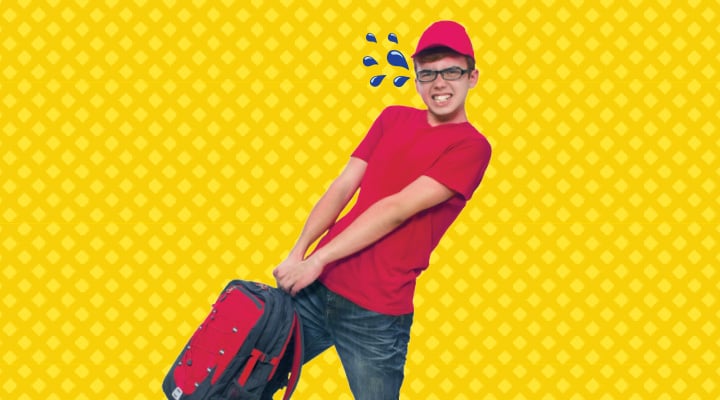 Image of a teen struggling to carry a heavy bookbag