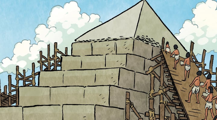 Illustration of ancient Egyptians building the pyramid