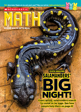 Cover of Scholastic Math, with a spotted salamander on a log